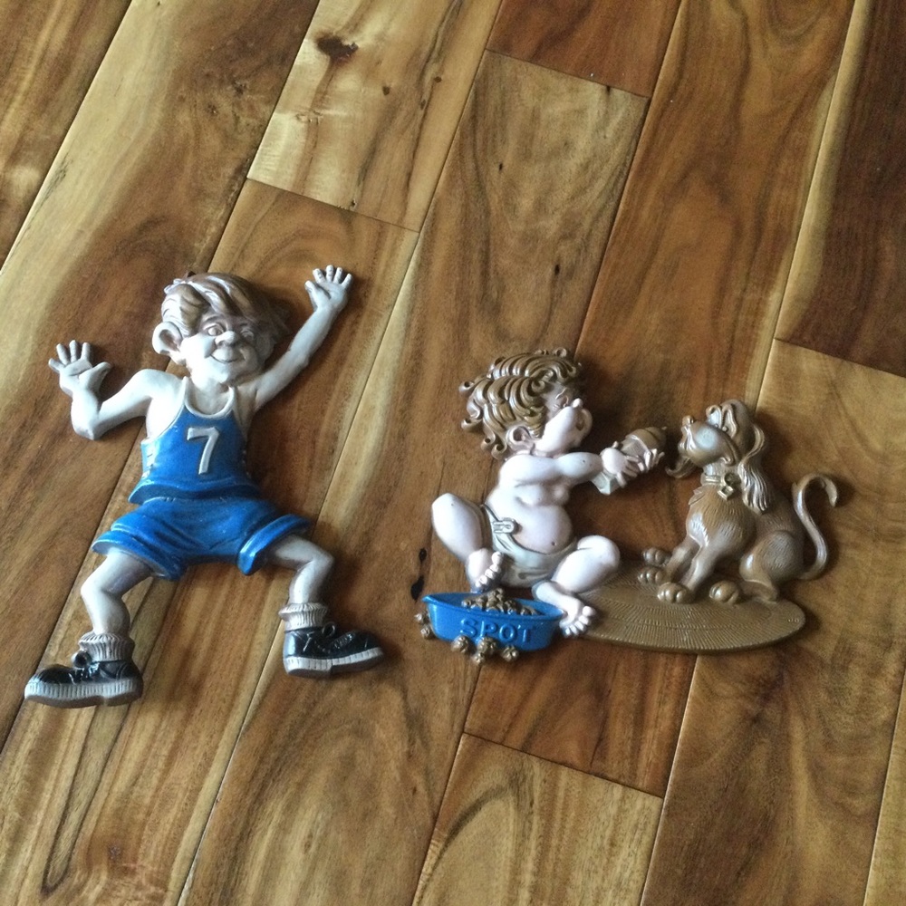 Vintage Sexton Metal Wall Plaque Decor Boys Decor Set of 2
